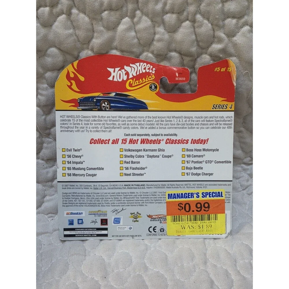 Hot Wheels Classics Series 4 w/button, #5 68 Mercury Cougar, magenta Nice & HTF!
